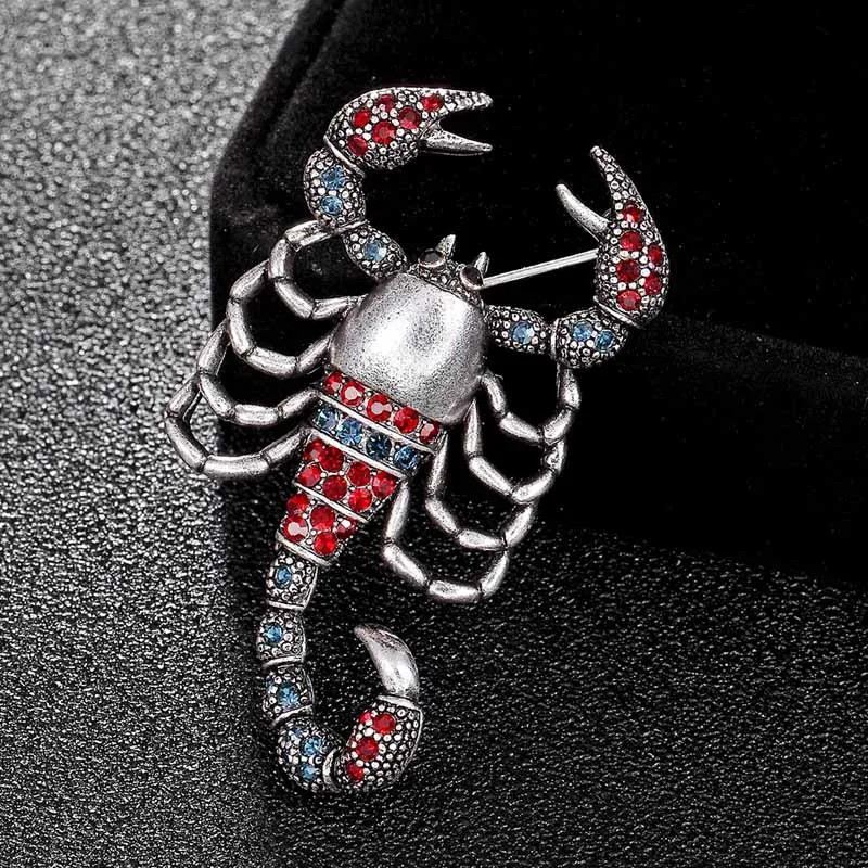 12pcs/lot Wholesale Rhinestone scorpion insect brooch For men jewelry