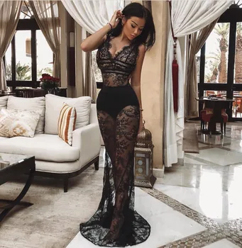 

2019 Dress Backless Lace Sexy Spaghetti Strap Women Sleeveless V Neck Night Club See-Through Body con Party Dresses Wholesale