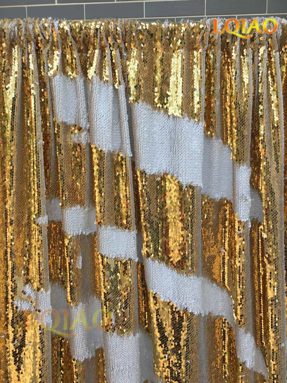 

Two Color-Light Gold-White Reversible Sequin Backdrop Curtain,4FTX8FT Mermaid Flip Up Sequin Fabric Wedding Photography Backdrop