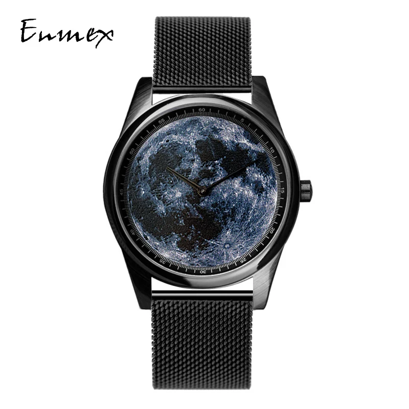 Enmex Individualization special design wristwatch 3D moonscape creative design  neutral steel fashion quartz clock men  watch 2023 enmex luminous pointer wristwatch solar pattern creative design canvas strap fashion quartz clock men watch