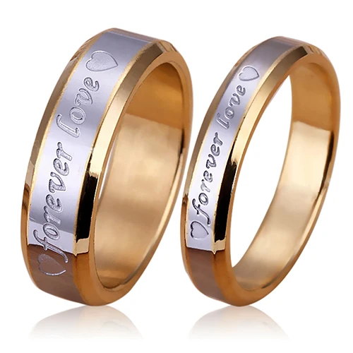 Bishilin His & Her 2 Pcs Stainless Steel Forever love Blue Valentine Love Couples Wedding Promise Band Ring with Zirconia Women Size 5 & Men Size 9