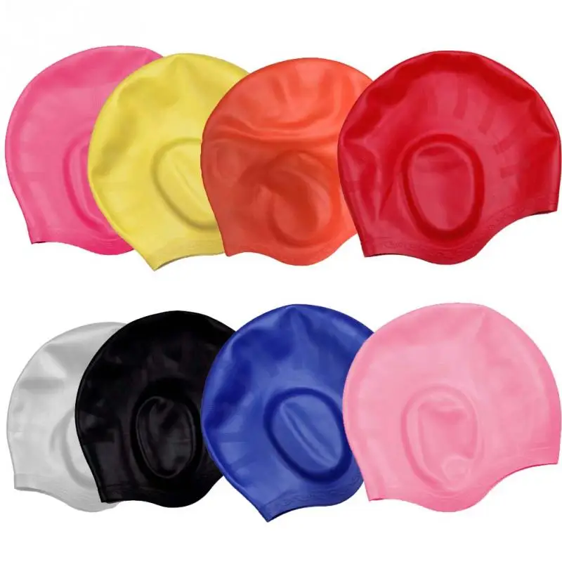 

new High Quality Adult Stretch Swimming Waterproof Long Hair Cap Hat Silicone Ear Cup Swimming Cap Ear Protection Swimming Cap