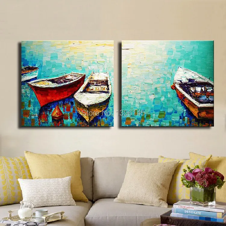 

Free Shipping Thick Textured 2pcs Handmade Modern Abstract Canvas Oil Painting Wall Art wall pictures for living room