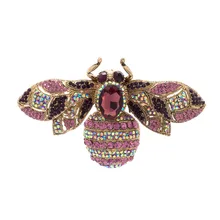 6 Colors Charming Vintage Retro Bee Rhinestone Crystal Insect Brooch Pin Woman Brooch Party Jewelry