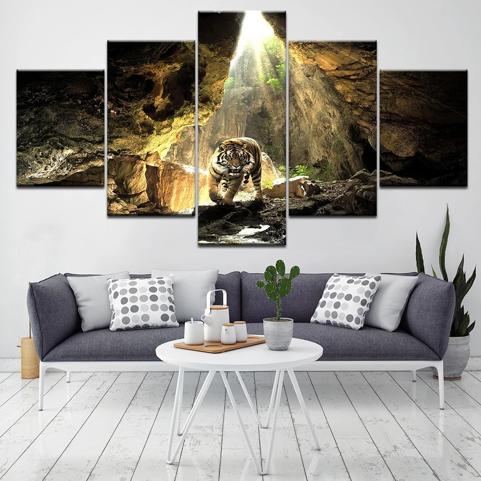 Tigers Live Wallpaper 5 Piece HD Art Canvas Print modern Poster Modular art painting for Living Room Home Decor | Дом и сад