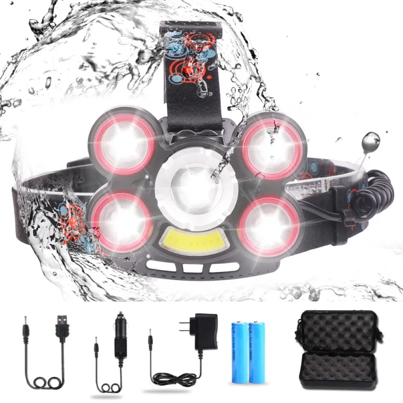 

20000 Lumens Waterproof T6 +4*XPE+COB LED Zoom Headlamp Tactics Headlight Head Lamp Flashlight Power by 18650 For Outdoor