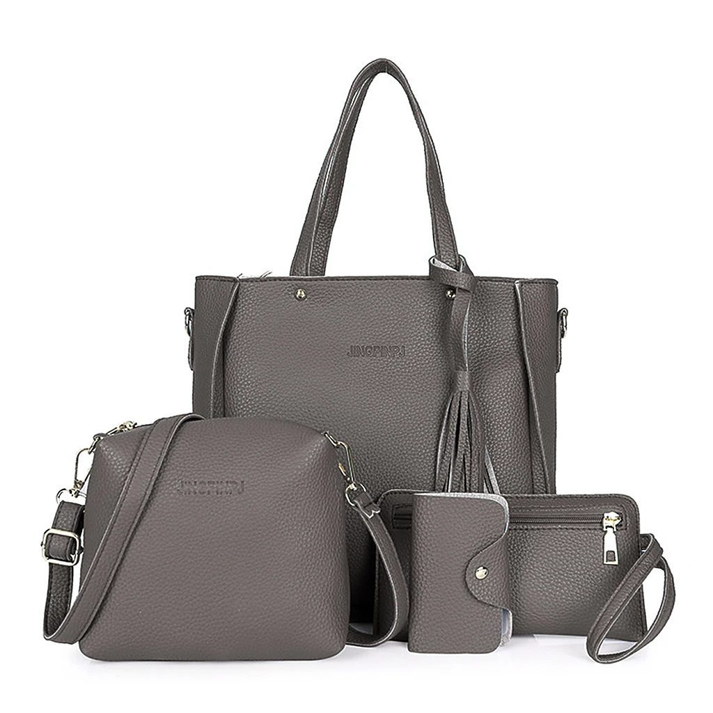 4 шт. женская модная сумка на плечо сумка-тоут кошелек сумка-мессенджер набор - Цвет: drak gray