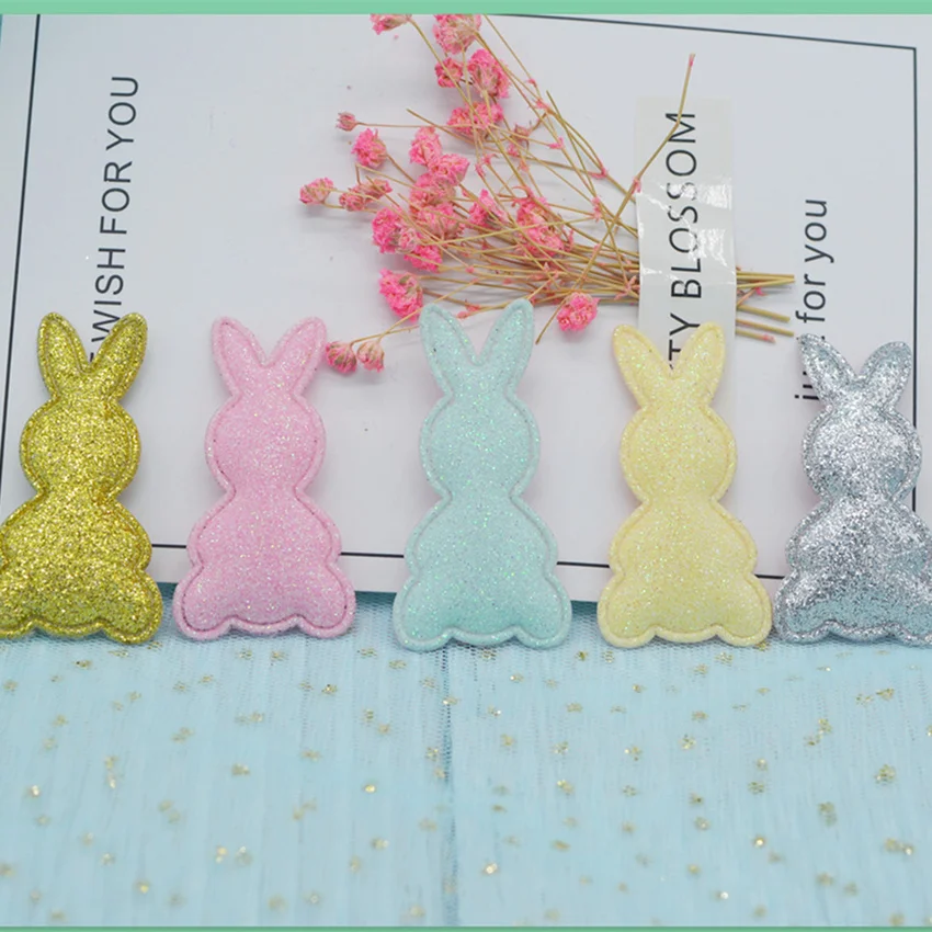 

40pcs/lot 2.8*5cm Shiny Rabbit Padded Appliques for DIY handmade children's hair accessories gift decoration accessories