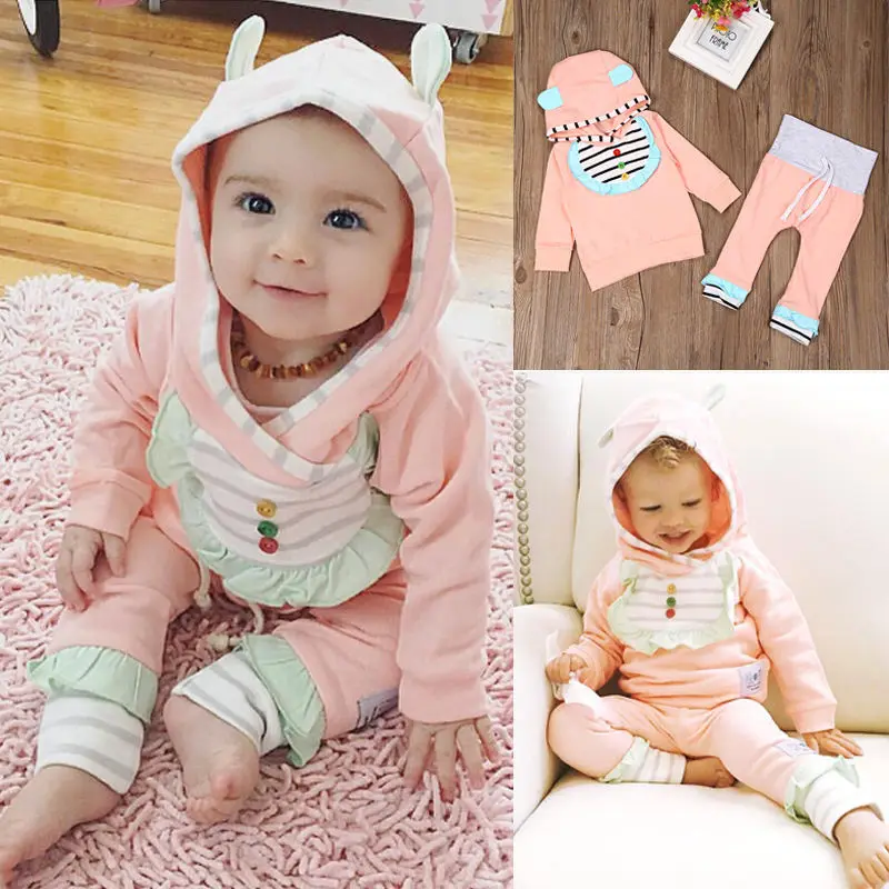 Emmababy Одежда для маленьких девочек 2 шт. 2017 Демисезонный Детские наряды Обувь для мальчиков Обувь для девочек Теплые Толстовки кофты +
