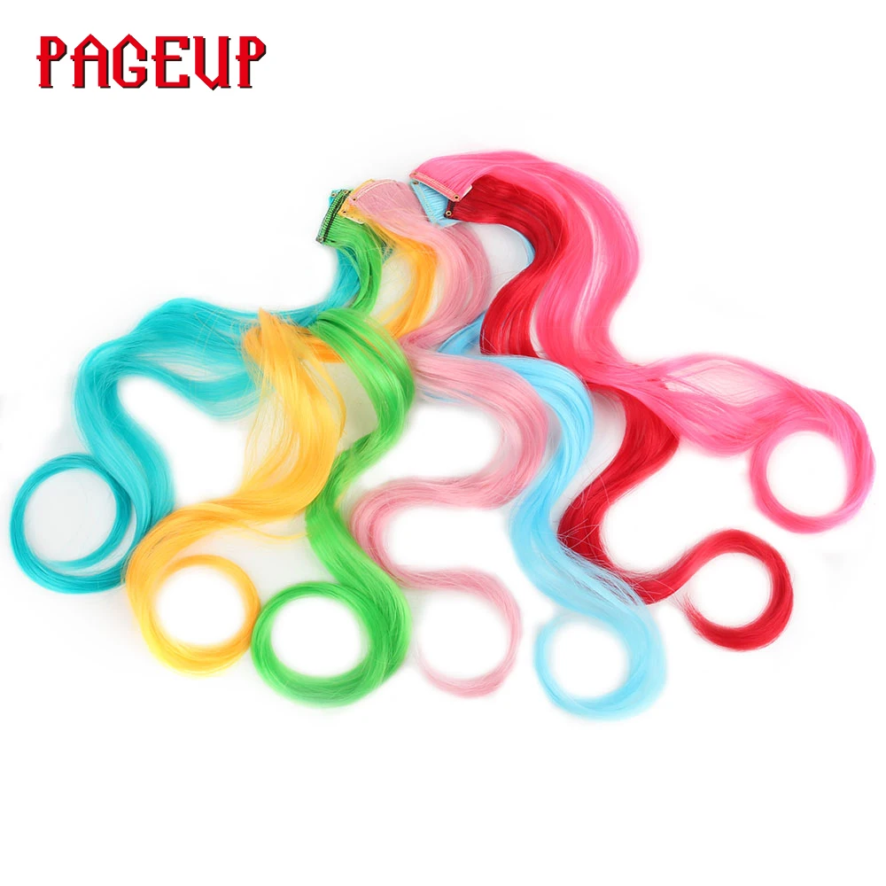Pageup боди волна Длинные Синтетические волосы клип в одной части Омбрэ шиньон красный синий розовый Радужный чистый цвет для женщин/детей