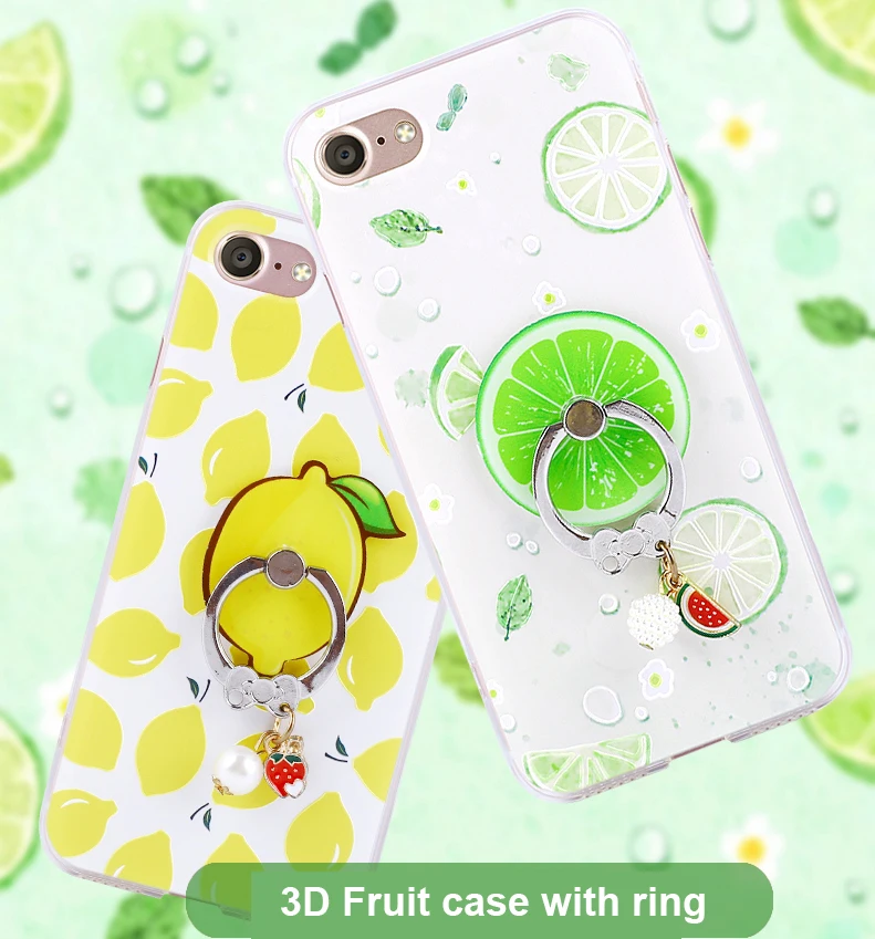 3D Fruit Cases For iphone 7 6 Case TPU Fundas For iphone 8 6s Se 5s 7 Plus Cover Bag With Ring Soft Back Phone Case Cute Rope q7
