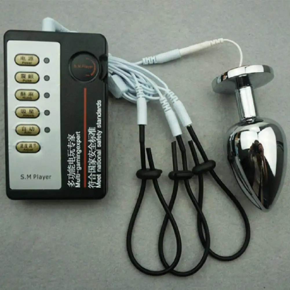 Sex Shop Small size Anal Plug Penis Ring Electric Shock Host and Cable electro shock sex toys stimulation for w |