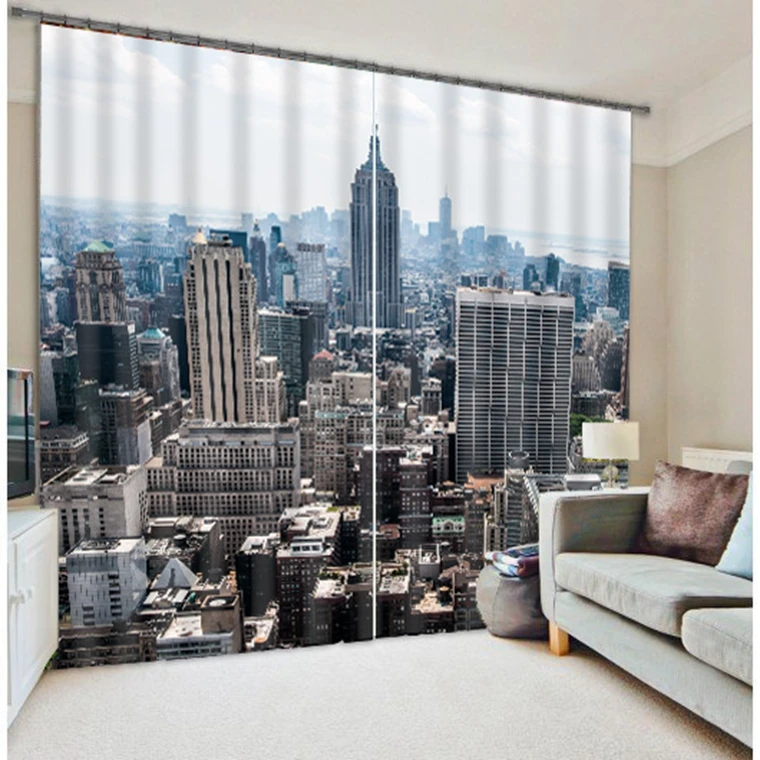 

City building 3d curtain shade fabric printing photos