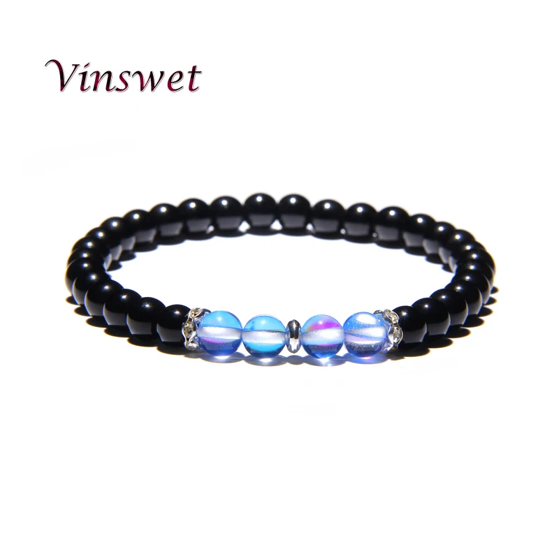 

2019 New Design Friendship Bracelet Couple Bracelet Beads Energy Crystal Bracelets Femme Black Onyx Stone Men Jewelry Gift