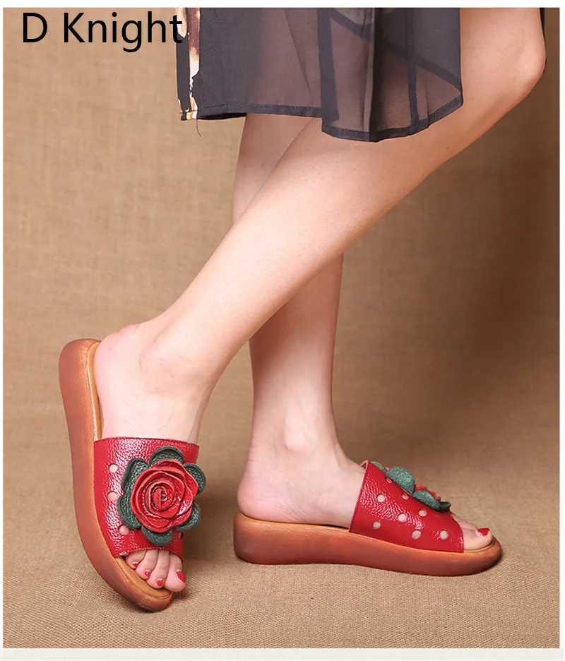 Big Size Flower Woman Beach Flip Flops Summer Sandals Slip- Resistant Slippers Platform Sandal Genuine Leather Slides Size 35-40 (11)