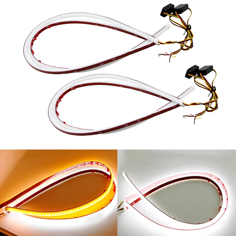 

2PC/Lot 30cm 60cm cutable DRL Flexible LED Tube Strip Daytime Running Lights Turn Signal Angel Eyes Car Styling White/Yellow