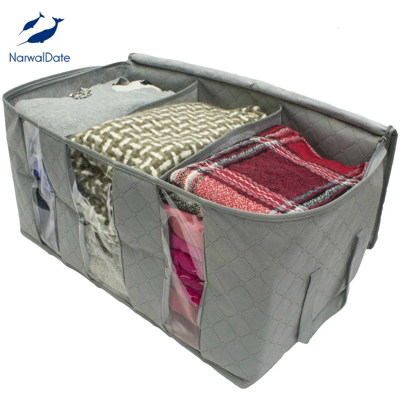 Winter Coat Storage Box Underbed Stackable Boxes Thick Clothes Organizer Transparent Bag Wardrobe Organizer Storage Bags 65L