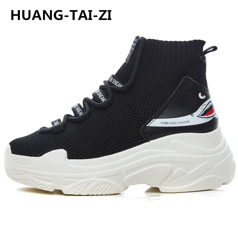 

HUANG-TAI-ZI Brand Comfortable women sneakers air mesh spring/autumn shoes black/white superstar socks shoes zapatillas mujer