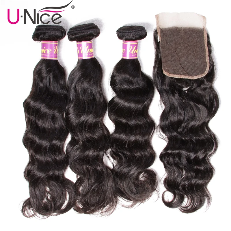 

Unice Hair Malaysian Hair 3 Bundles With Closure Natural Wave 4 PCS 100% Human Hair Extension Natural Color Remy Hair Weaving