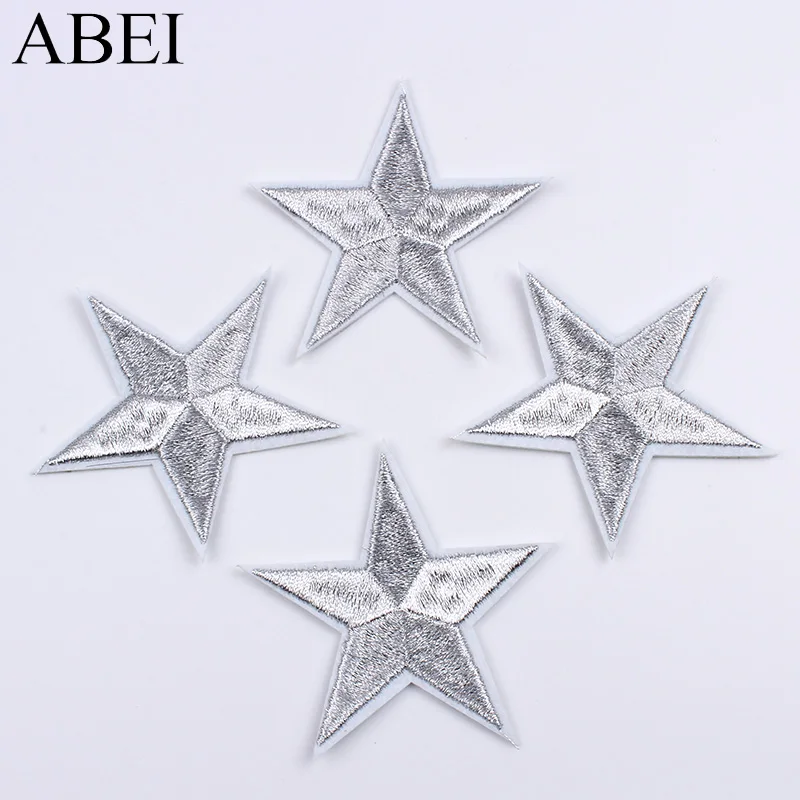 

Wholesale Embroidered Patch 7.5cm Silver Star Sticker Iron On Patches for Jeans bag Shoes Decorative Appliques DIY Patchwork