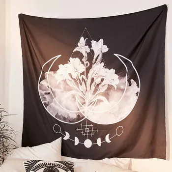

Simple Black And White Pattern Wall Hanging Tapestry Moon Print Macrame Throw Blanket Home Decor Wall Hanging Tapestry Supply