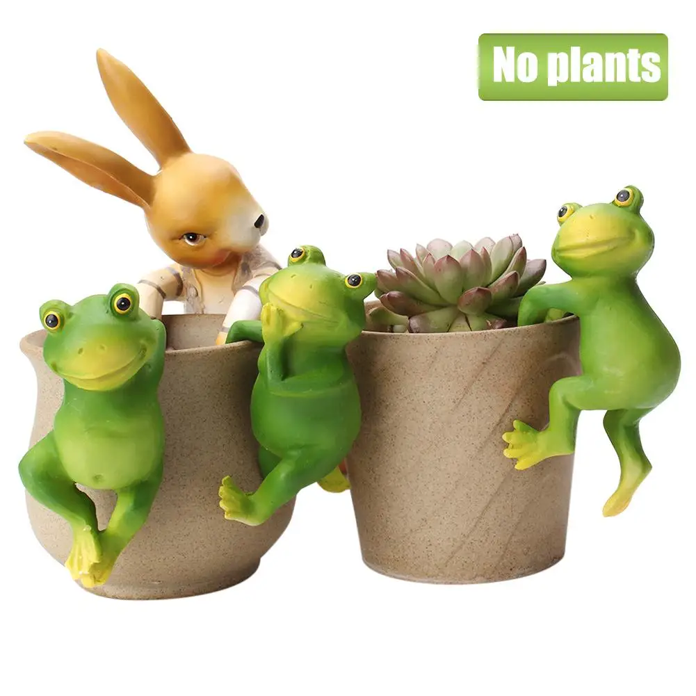 

Cartoon Simulated Animal Gray Rabbit Frog 4 Piece Set Garden Decoration Bonsai Gardening Resin Craft