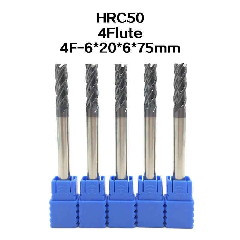 5PCS 4F D6*75L HRC50 carbide lathe cutting tool cnc Flatted End Mill 4