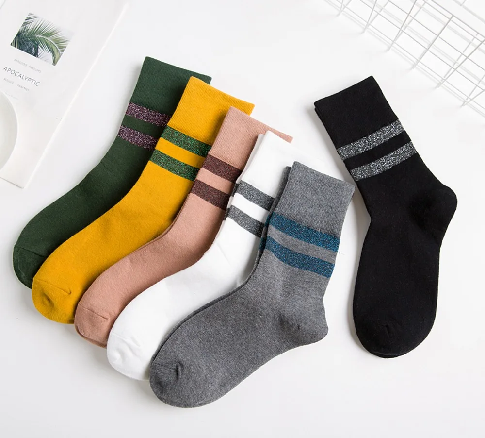 

Fashionable Cotton Jacquard Spring Autumn Bar Silver Onion Crew Heap Socks Color Breathable Sport Solid Casual