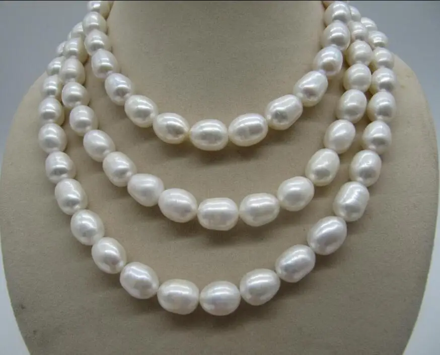 

beautiful 49inch 12-14mm Natural South White Pearl Necklace yellow clasp