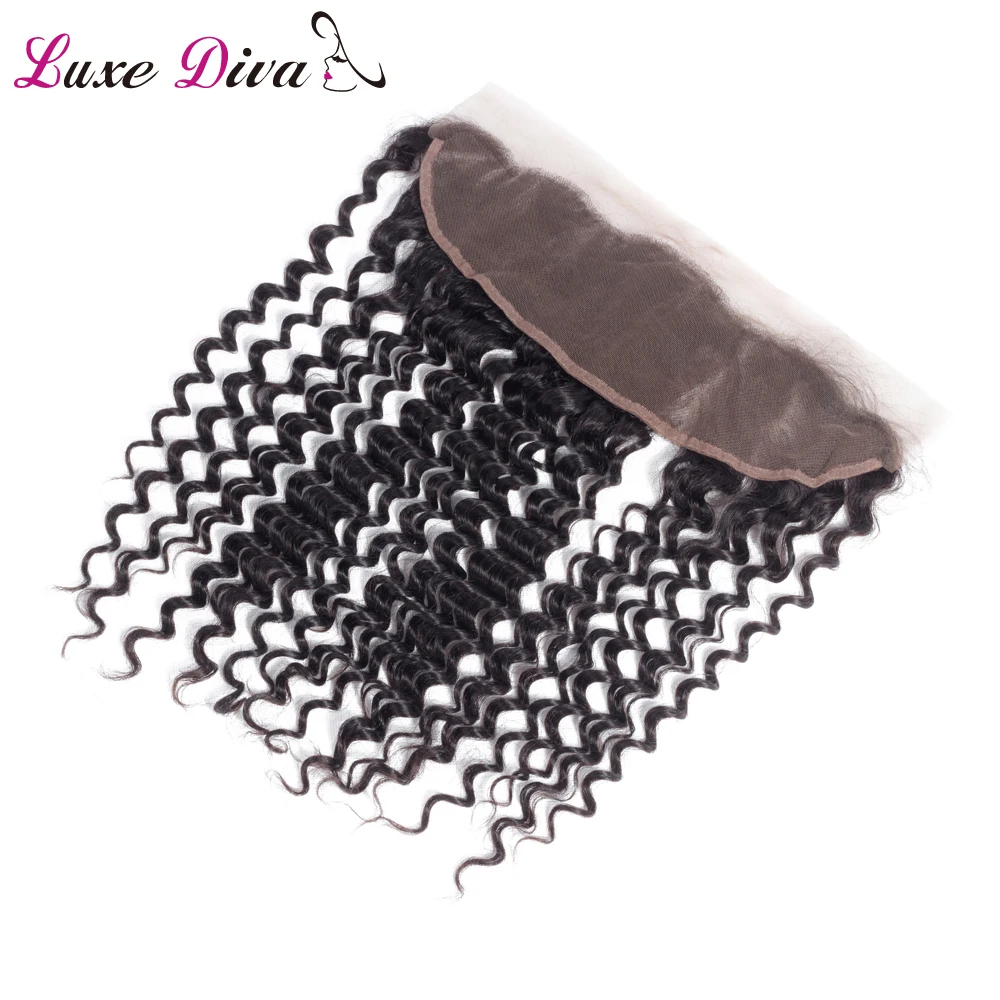 LUXE DIVA Hair Peruvian Deep Wave 13X4 Ear To Ear Lace Frontal Closure Human Non Remy Hair Lace Frontal Closure with Baby Hair