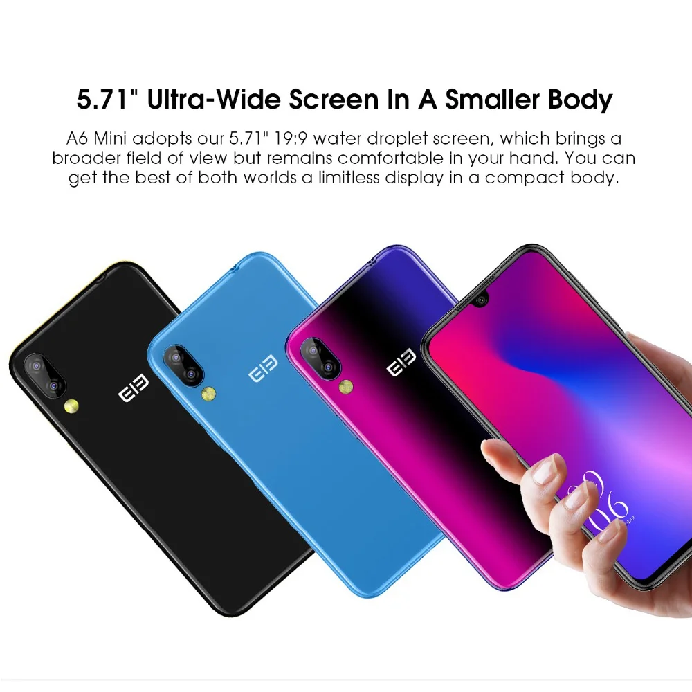 Elephone A6 Mini Android 9.0 MT6761 Quad Core Smartphone 5.71 Inch waterdrop Screen HD+ 4GB 32GB/64GB 16MP 3180mah Mobile Phone Elephone A6 Mini Android 9.0 MT6761 Quad Core Smartphone 5.71 Inch waterdrop Screen HD+ 4GB 32GB/64GB 16MP 3180mah Mobile Phone