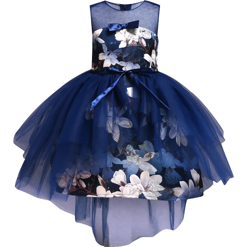 Платье принцессы для маленьких девочек; цвет винный, красный; с цветочным узором; новогодние вечерние платья; коллекция года; детское элегантное бальное платье; Свадебные платья; костюм; платья - Цвет: Navy