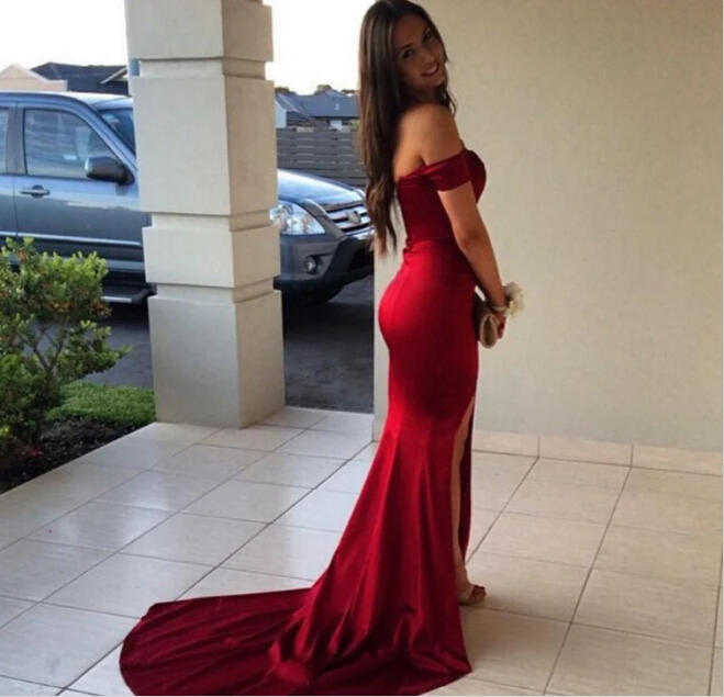 dark red tight prom dress