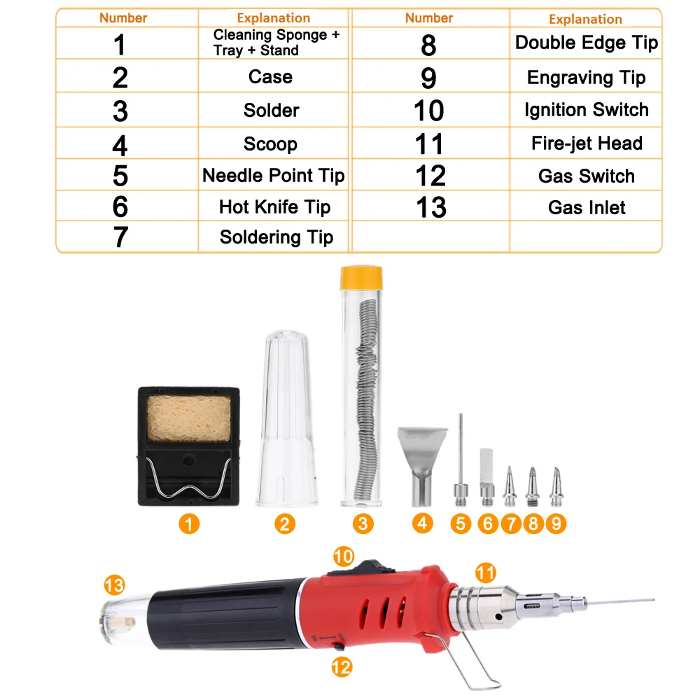 

10 in 1 Automatic Ignition Butane Soldering Iron Kit Cordless Welding Torch Tools Kit Electric Gas Soldering Set Blow Torch Pen