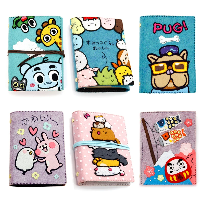 

13 Styles Handmade Felt Cloth Loose Leaf Diary 14.5X11CM DIY Unique Cute Animal Pattern Circle Notebook Funny Felt DIY Package