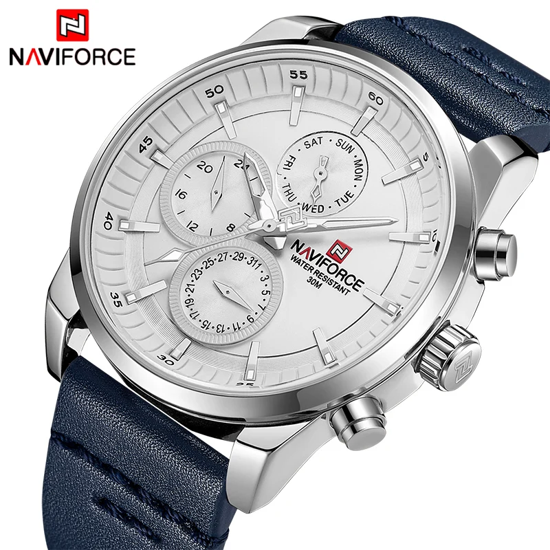 Часы NAVIFORCE мужские армейские спортивные кожаные водонепроницаемые кварцевые 24