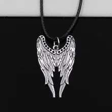 Новая Мода тибетский серебряный кулон крылья Ангела ожерелье чокер Шарм черный кожаный шнур заводская цена ювелирные изделия ручной работы