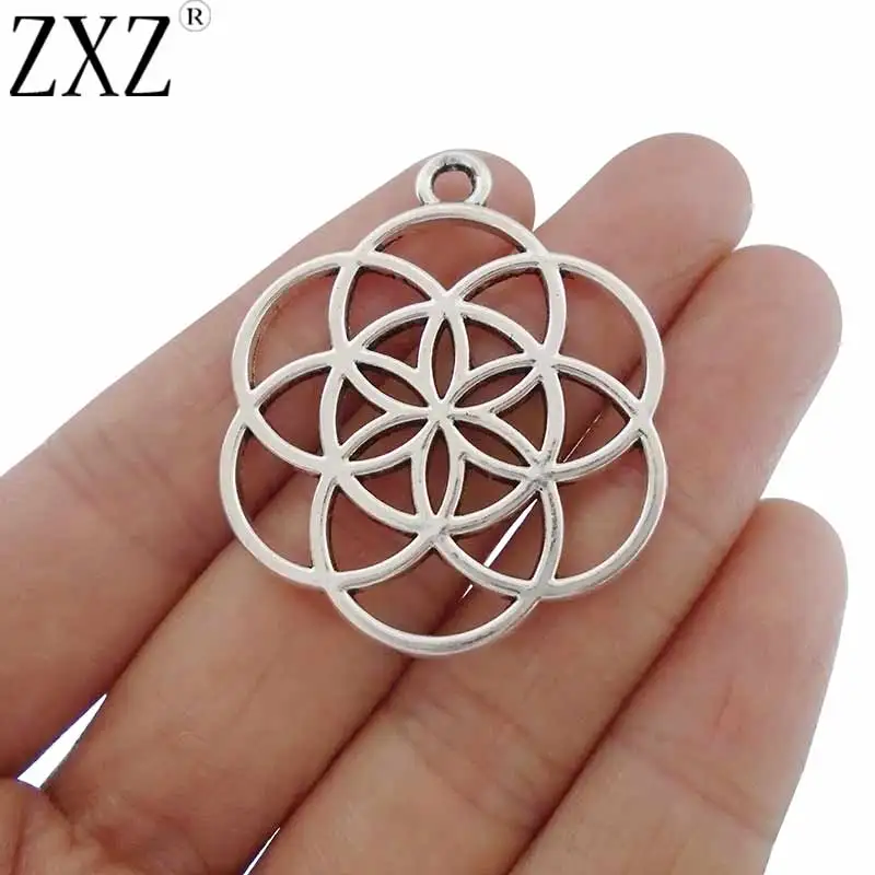 

ZXZ 5pcs Antique Silver Large Flower of Life Charms Pendants for Crafts and Jewelry Making Findings 42x34mm