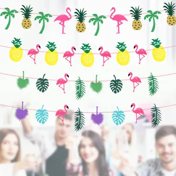 

Besegad 4pcs Felt Flamingo Garland Banner Flags for Summer Beach Hawaiian Luau Party Flamingo Theme Holiday Party Decorations