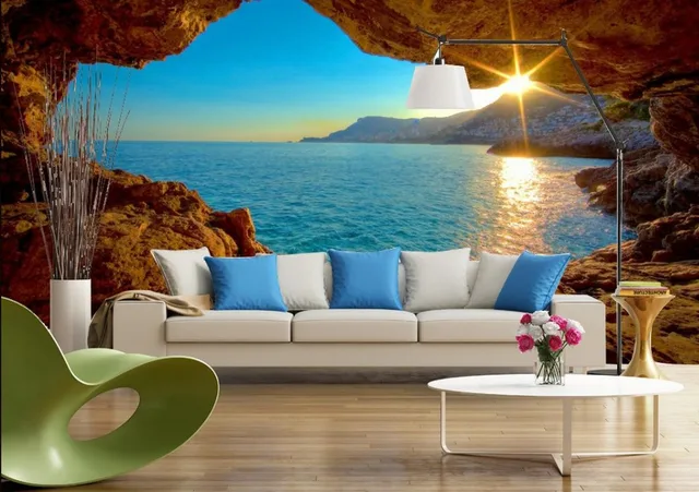 3D TV backdrop modern space with sea views 3d room
