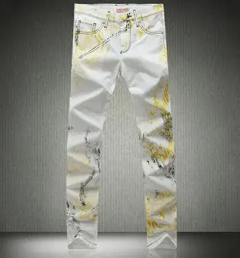 Summer england thin White man pants slim fashion casual printed jeans famous brand mens denim jeans