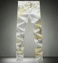Summer england thin White man pants slim fashion casual printed jeans famous brand mens denim jeans