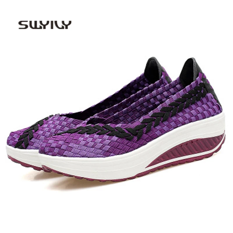SWYIVY Women Slimming Shoes Hand-made Breathable Sneakers Women 2018 New Autumn Wedge Light Weight Women Toning Swing Shoes