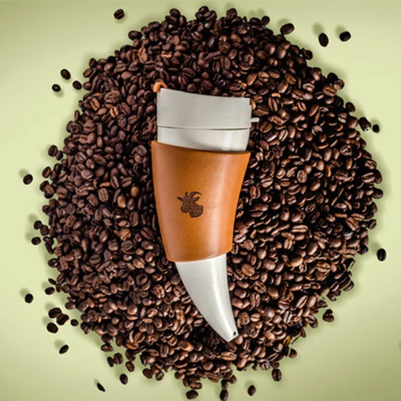 

Goat Horns Coffee Mugs Portable Stainless Steel Vacuum Cup Thermos Flask Halloween Bar Lower Gift Tea Cups Water Bottle /Rope