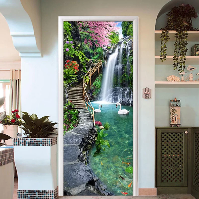 3D Nature Landscape Waterfalls Door Wall Sticker Living Room Kitchen PVC Self-Adhesive Waterproof Sticker On The - AliExpress Home & Garden