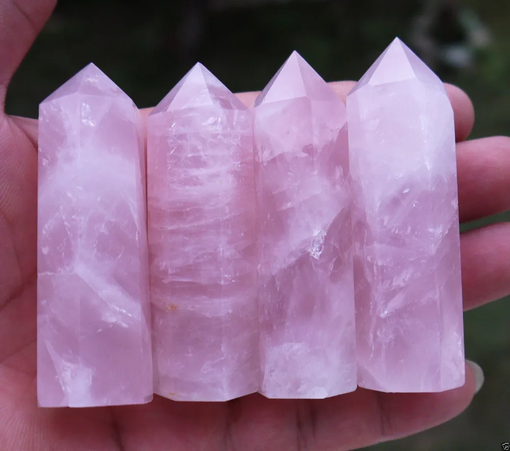 

xd j00582 4PCS Natural rock ROSE quartz crystal point healing NEW hot sell
