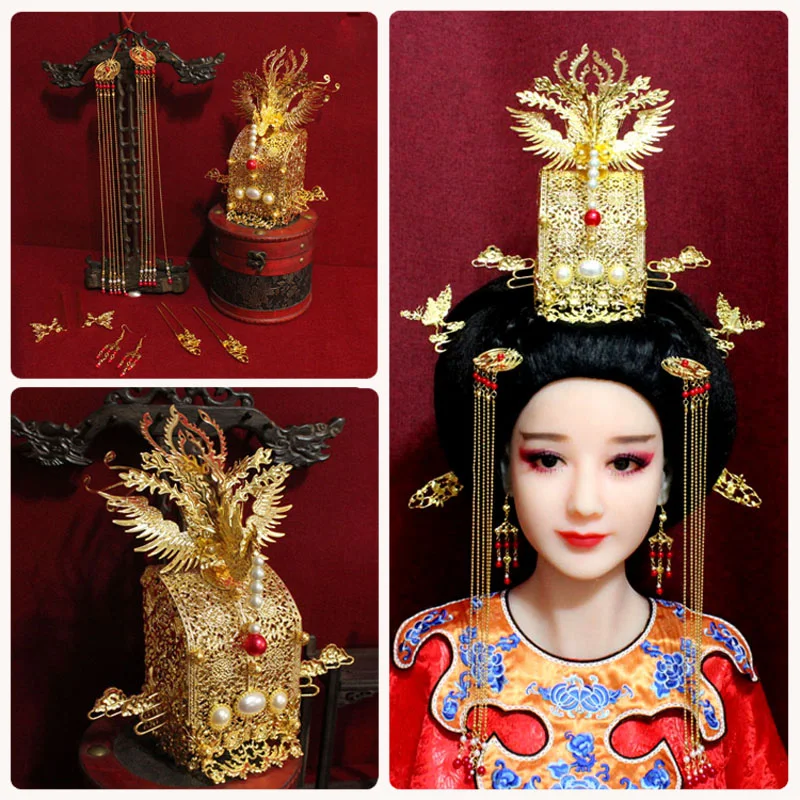 

Pearl Bead Original Handmade Hair Tiara Ancient Chinese Tassel Hair Stick Traditional Chinese Wedding Bride Phoenix Tiara