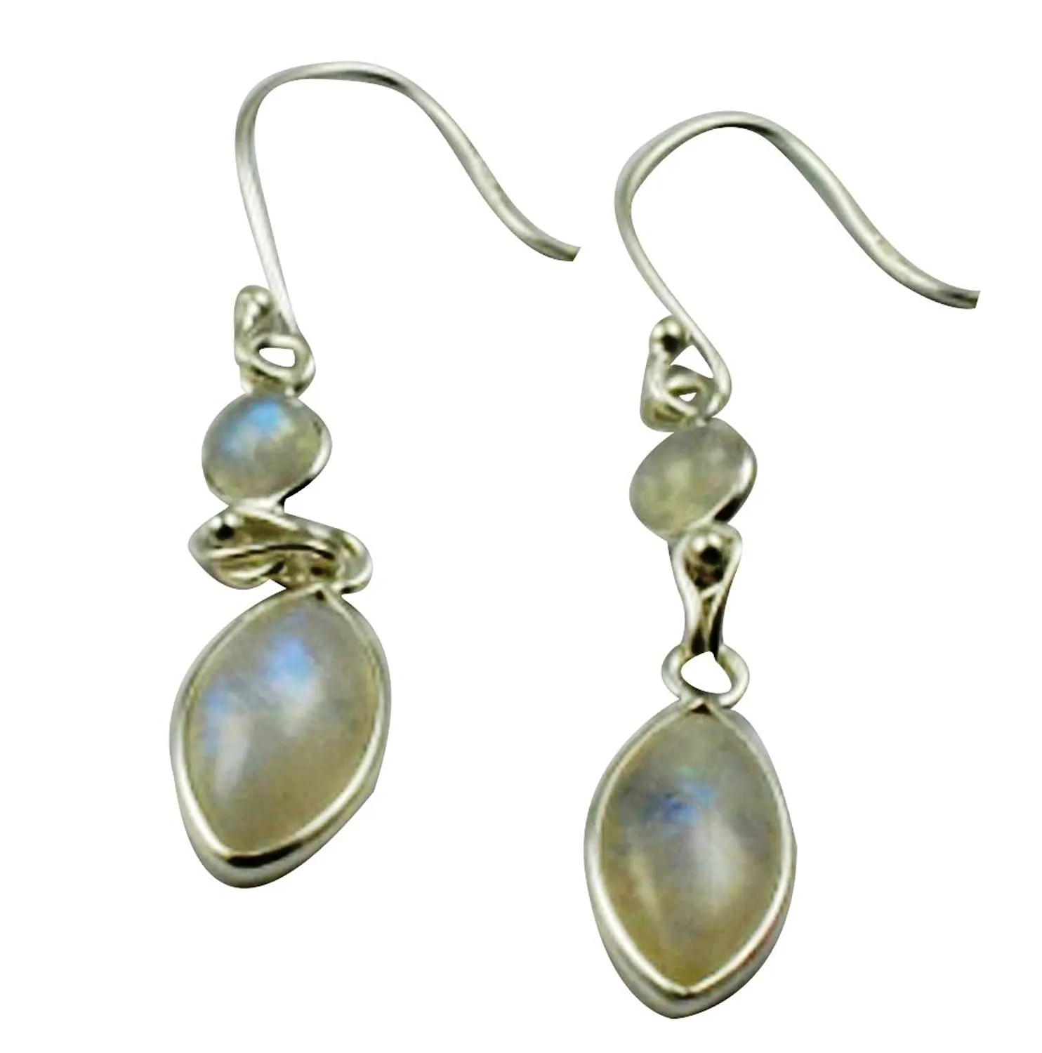 Lovegem Genuine Rainbow Moonstone EARRINGS 925 Sterling Silver, 49.7mm, AE2202