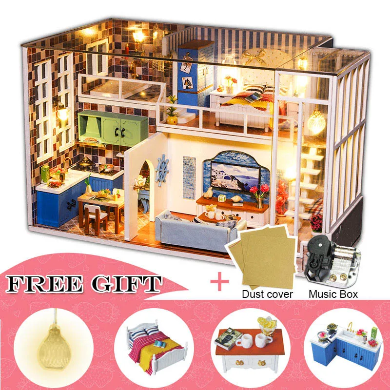 CUTEBEE DIY кукольный домик деревянные кукольные домики Миниатюрный Кукольный дом набор мебели Каса музыка светодиодные игрушки для детей подарок на день рождения M19 - Цвет: M19C