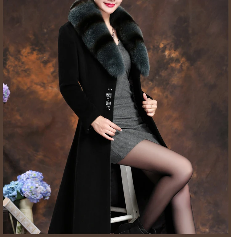 Высококачественное кашемировое пальто, Женское зимнее пальто, большие размеры, настоящий меховой воротник, чистый цвет, высокое качество, кашемировая парка, BN137